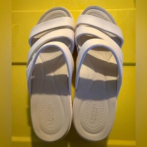White LiteRide Sandals by Crocs. Worn once. Smoke free let free home.